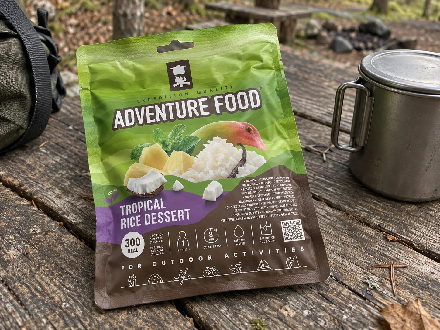 Adventure Food Tropical Rice Dessert tijdens een wandelpauze buiten