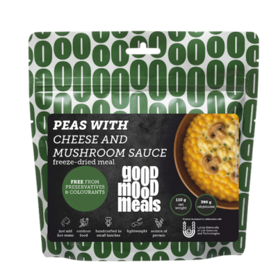 Peas with cheese and mushroom sauce