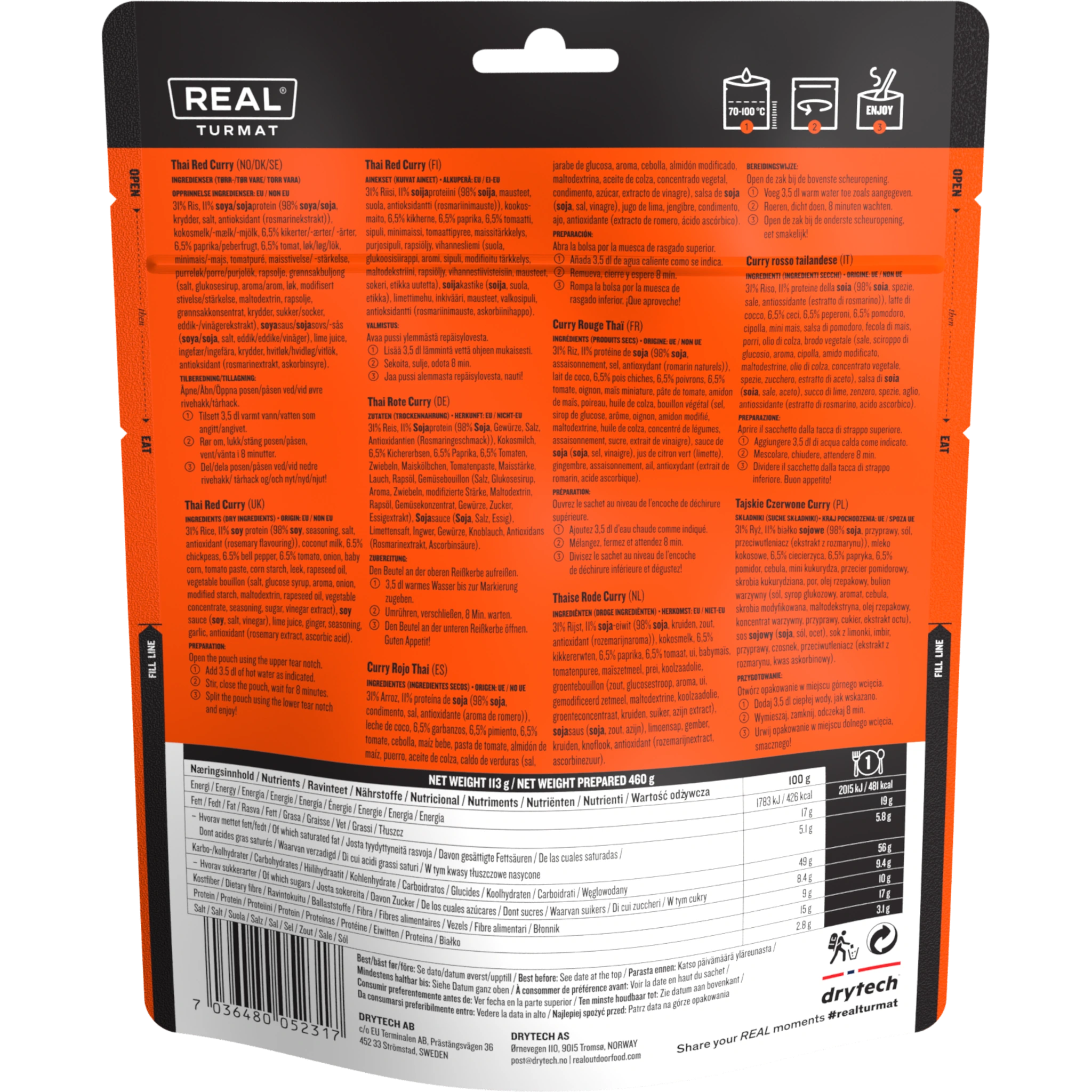 Real Turmat Thai Red Curry — achteretiket