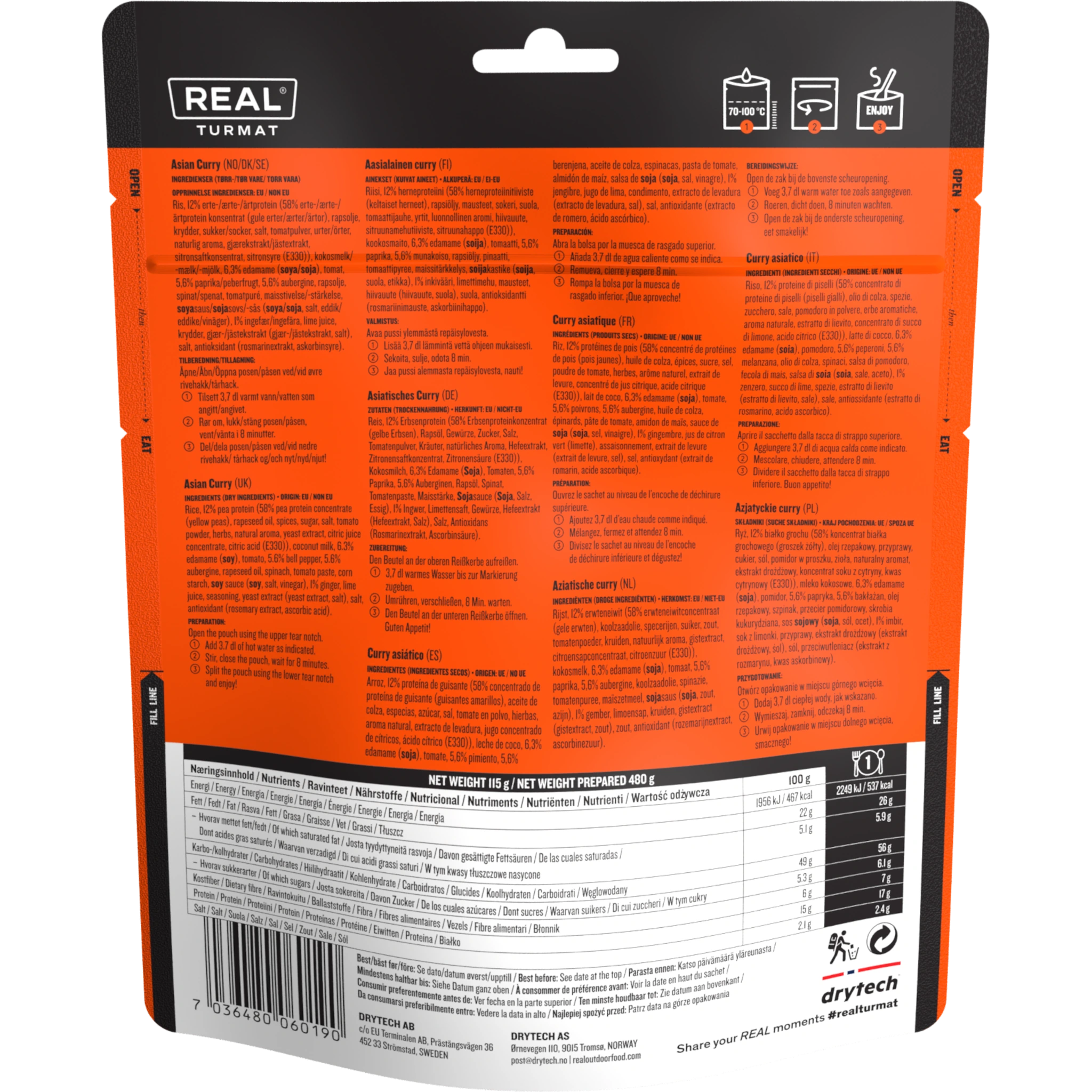 Real Turmat Asian Curry — achteretiket