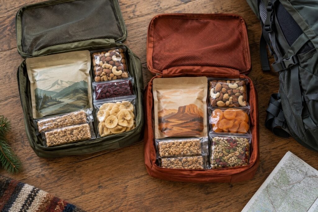 Twee aparte voedseltassen met maaltijden en snacks voor wandeldagen